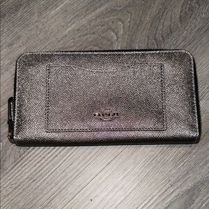 Coach Metallic Silver Accordion Zip Around Wallet